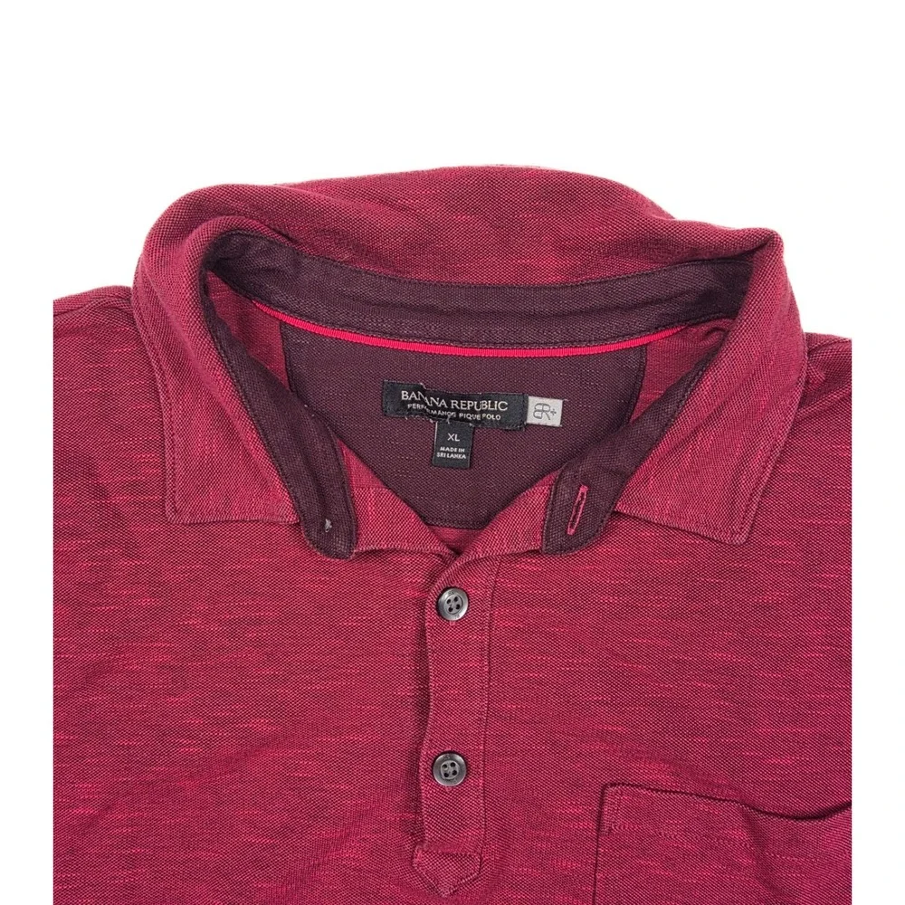 Banana Republic Maroon Performance Pique Pocket 1/4‎ Button Polo Men's Size XL